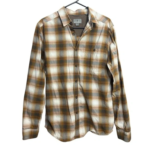 ROYAL ROBBINS Orange Checkered Button Down Shirt Cotton Long Sleeve size Medium - Picture 1 of 8